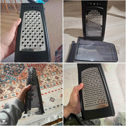 HAKAN Grater with Collection Box and Stainless Steel Blades | Handheld Ergonomic Cheese & Vegetable Grater with Container | 18.5 oz Box | Dishwasher Safe
