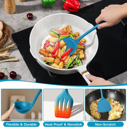 Onader Silicone Cooking Utensils Set of 10, Kitchen Utensils for Nonstick Cookware, Heat Resistant & Nontoxic Spatula Set- Khaki