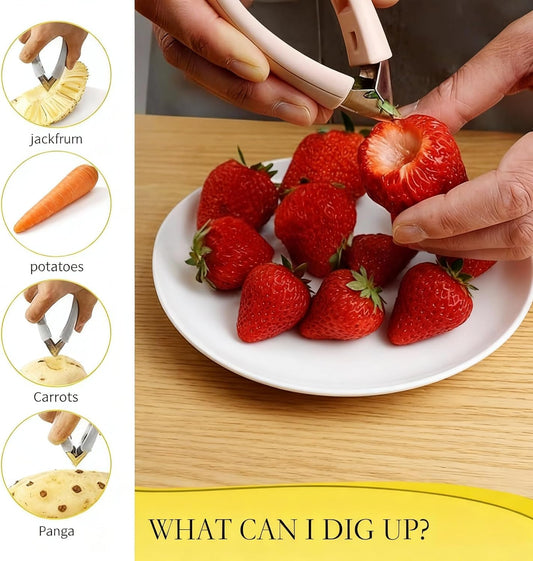 Strawberry Huller Stem Remover, Pineapple Eye Remover Tool, Twist-and-Remove Rotating Design Ergonomic Fatigue-Free Strawberry Pitter with Precision Tip for Camping & Meal Prep