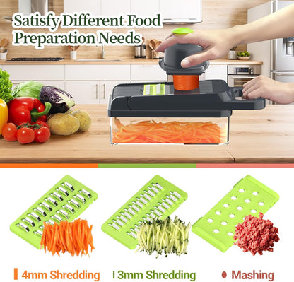 StoreHappily 12-in-1 Vegetable Chopper, 7 Blades Veggie Chopper with Container and Lid, Dicer, Slicer, Multifunctional Kitchen Gadgets, Vegetable Cutter with Handle, Onion Cutter(Black/White)