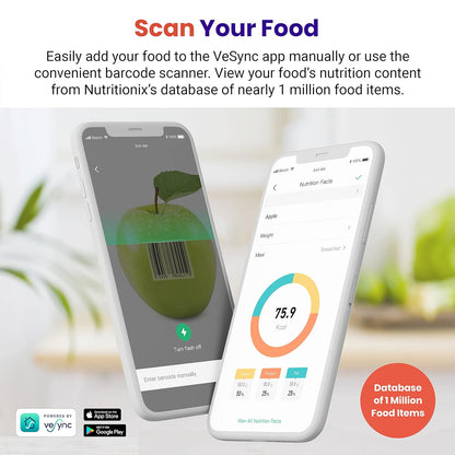 Etekcity Smart Food Kitchen Scale with Nutritional Calculator, Free App with 19 Nutrients Tracking, Calorie, Marco, Digital grams and ounces for weight loss, Premium Stainless Steel, 11lb