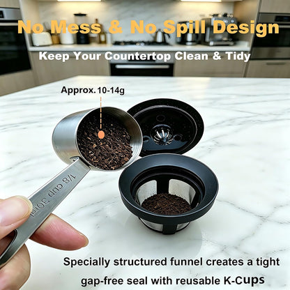 Reusable K Cup Refill Kit, 304 Stainless Steel 30ML Coffee Scoop & Aluminum Dosing Funnel, Fits Keurig 1.0 & 2.0 Reusable Metal/Plastic K-Cups Silver
