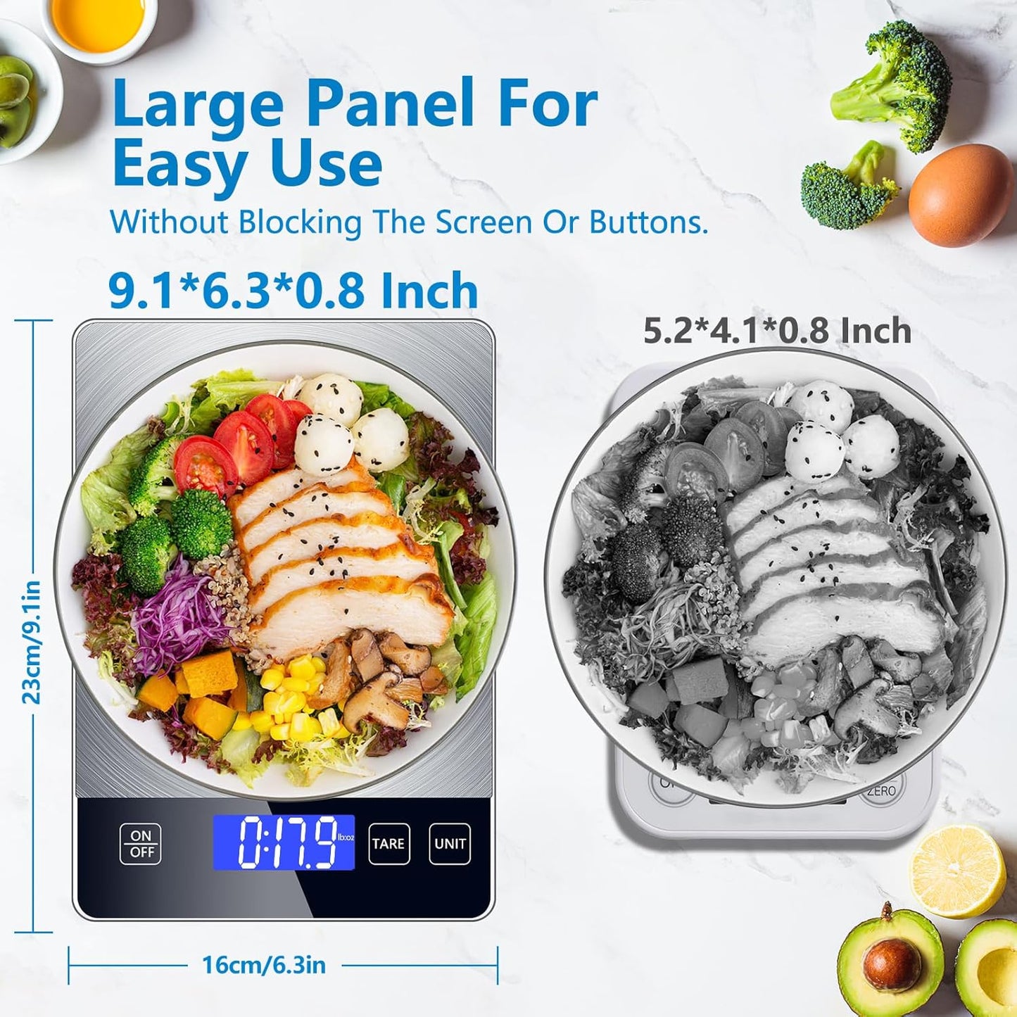 Food Kitchen Scale, Digital Food Scale 33lb Digital Kitchen Scale Precisely Measures Grams and Ounces for Meal Prep Baking and Cooking, Rechargeable 304 Stainless Steel Kitchen Scale LCD Display