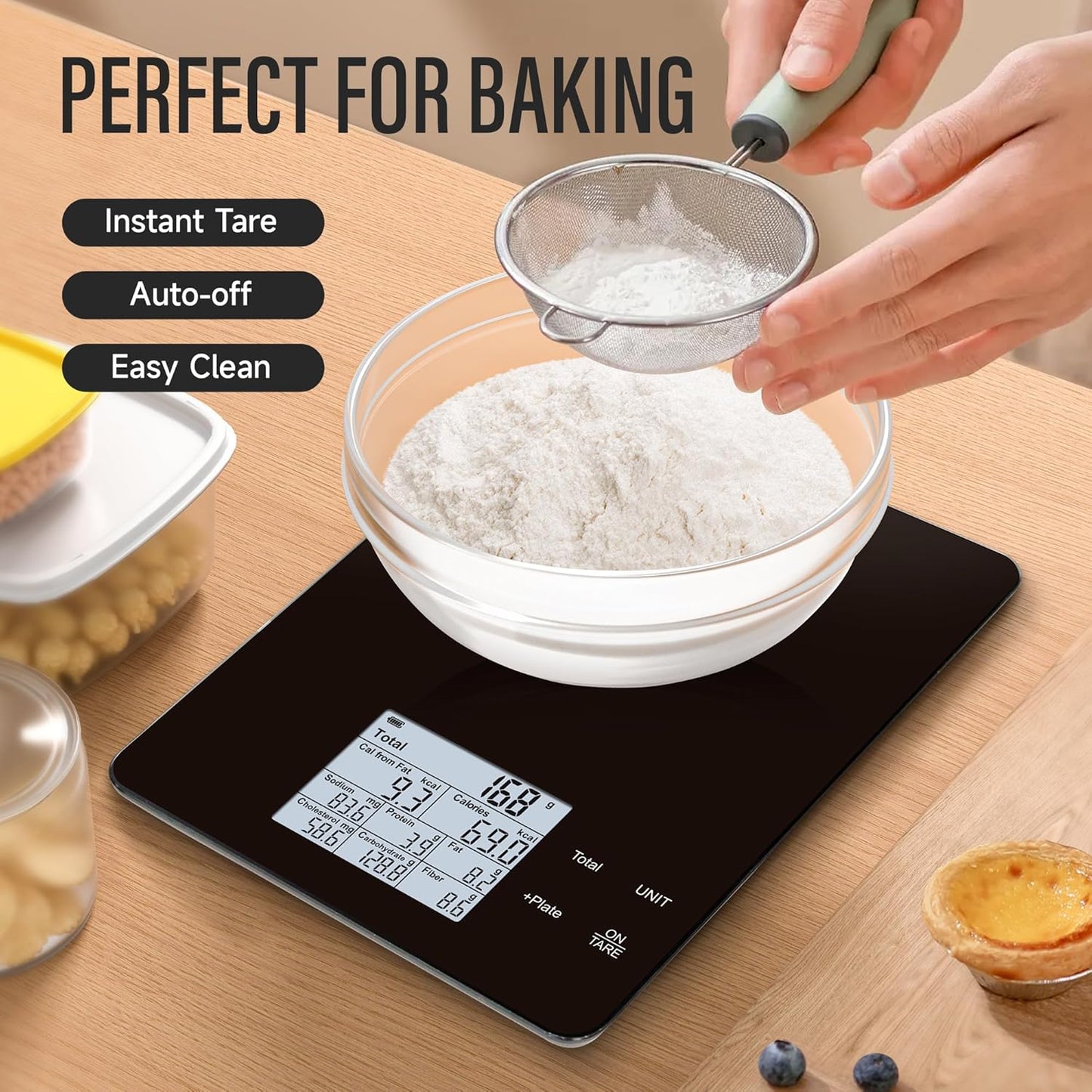 EILISON Smart Kitchen Scale with Nutrition Calculator, Digital Food Scale, Large TFT Color Display, Bluetooth App for 999+ Foods, Calorie Counter & 24 Nutrients Analyzer, 5000g Capacity (Black)