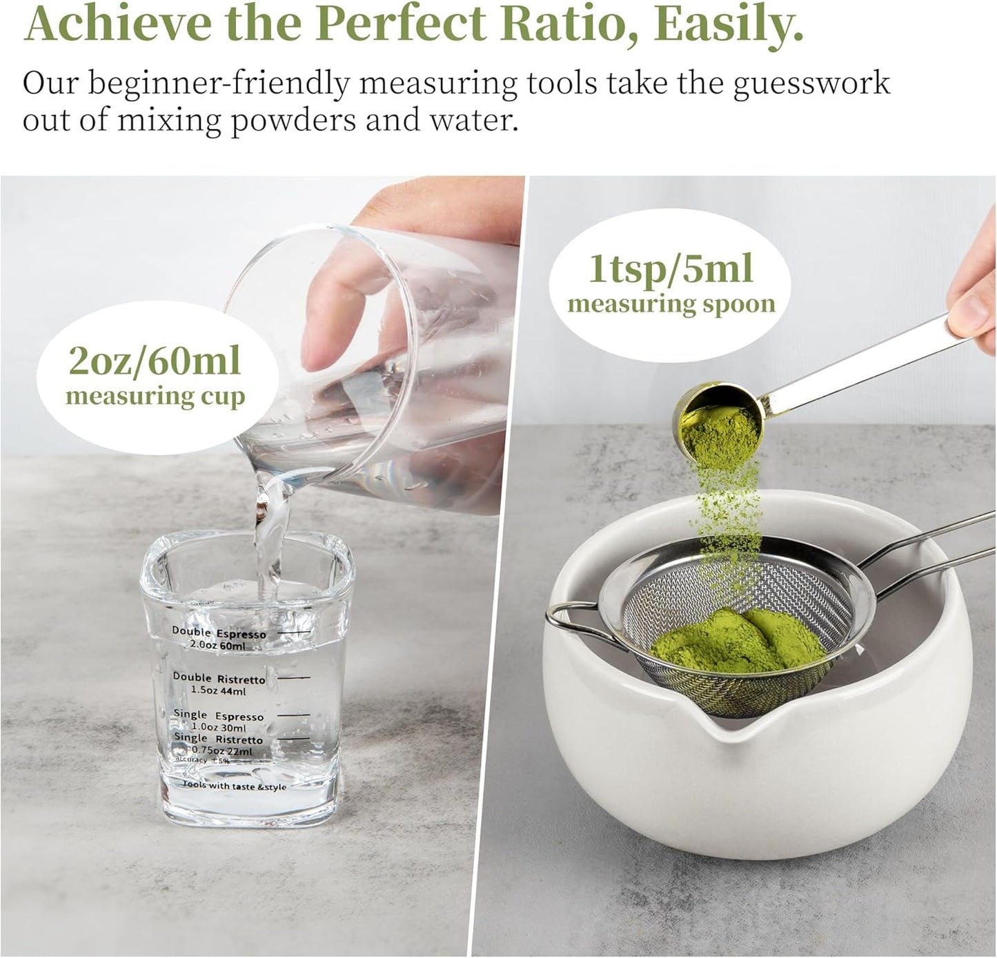 YIBO Matcha Whisk Set With Bowl, Ceramic Matcha Making Kit Includes Bamboo Whisk (Chasen), Holder Stand, Powder Starter Sifter, Scoop, Measuring Spoon & Cup Tea Tools For Ceremony (Mottled Green)