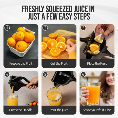 Lemon Sqeeuzer Handheld Manual Juicer - Citrus Press Squeezer for Fresh Orange, Lemon, Lime, Pomegranate Juice - Durable Heavy Duty Aluminum Alloy Lemon Squeezer in Stylish Matte Black
