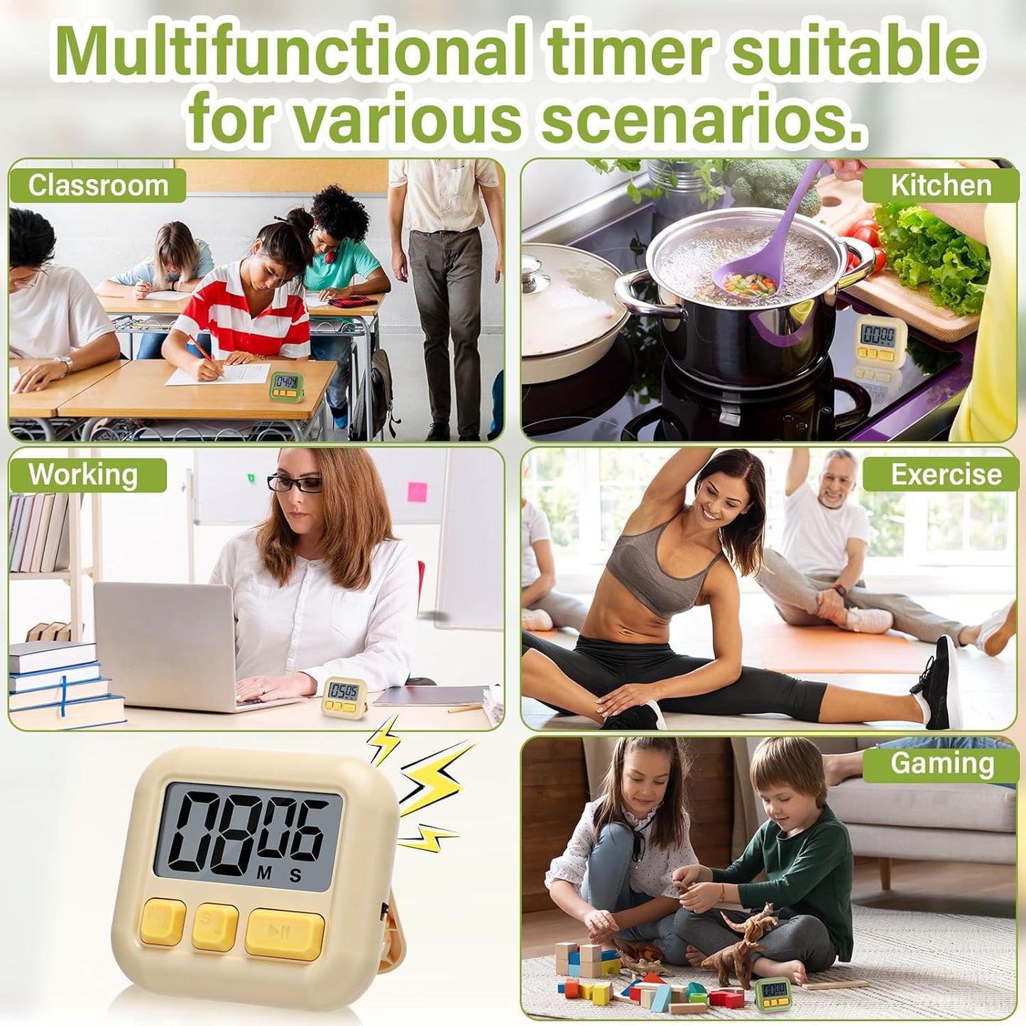 Weewooday 24 Pcs Digital Kitchen Timer Magnetic Timer Bulk On/Off Switch Minute Second Count up Countdown Loud Alarm for Exercise Cook Baking (Black,White)