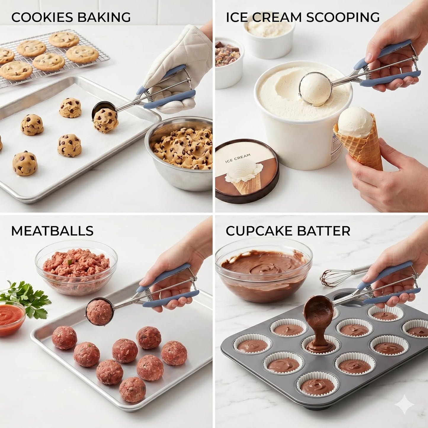 Cookie Scoop, Ice Cream Scoop, 1Tbsp/15 ml/0.5oz Cookie Scoops for Baking, 18/8 Stainless Steel Cookie Scooper for Baking, Ice Cream Scooper with Trigger Release, Cookie Dough Scoop with Non-slip Grip