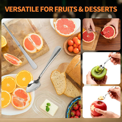Grapefruit Spoon & Knife Set,Stainless Steel Grapefruit Spoon Utensil With Serrated Edge,Silver Kitchen Tool,Multi-Use for Citrus, Kiwi,Dessert, Avocado & More (3 PCS)