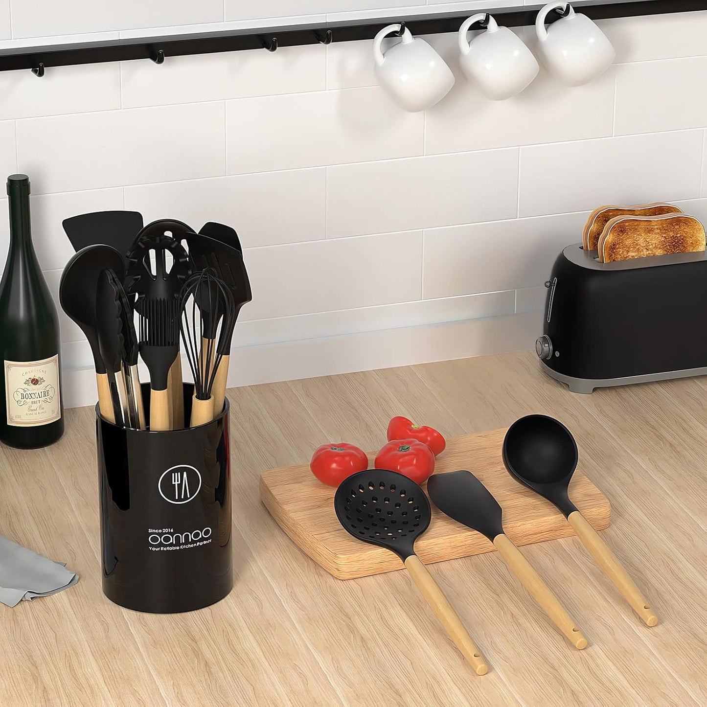 oannao Silicone Cooking Utensils Kitchen Utensil Set - 446°F Heat Resistant Silicone Kitchen Utensils Set, Spatula,Turner Tongs, Spoon, Whisk,Kitchen Gadgets for Nonstick Cookware, BPA Free (Gray)