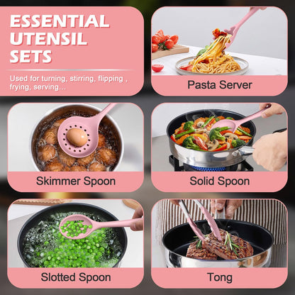 Silicone Cooking Utensil Set, Homikit 15pcs Kitchen Utensils with Holder for Nonstick Cookware, Heat Resistant Nontoxic Silicone Spatula Set Dishwasher Safe Kitchen Tools for Baking-Black