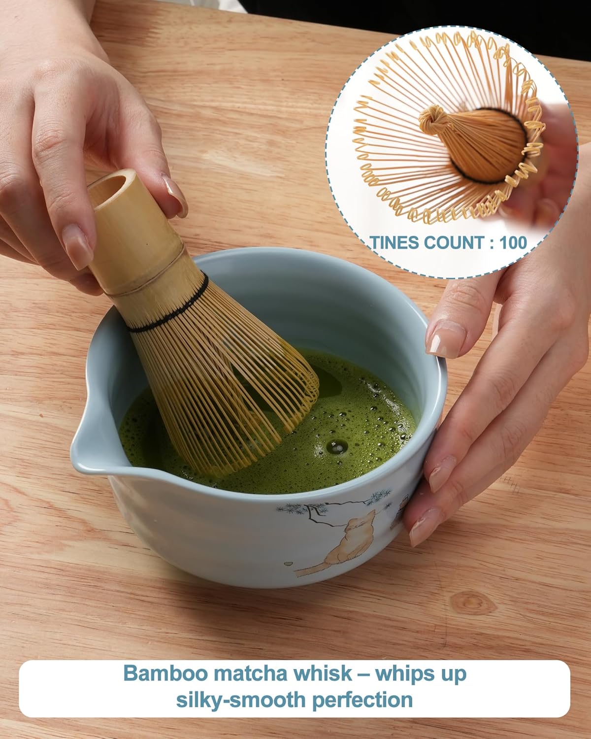 Matcha Whisk Set, Japanese Matcha Kit Set 7-Pcs with Matcha Bowl (Chawan), Matcha Whisk and Holder, Bamboo Scoop, Scoop Rest, Sifter and Tea Towel - Authentic Tea Ceremony Tools for Tea Lovers(Blue)