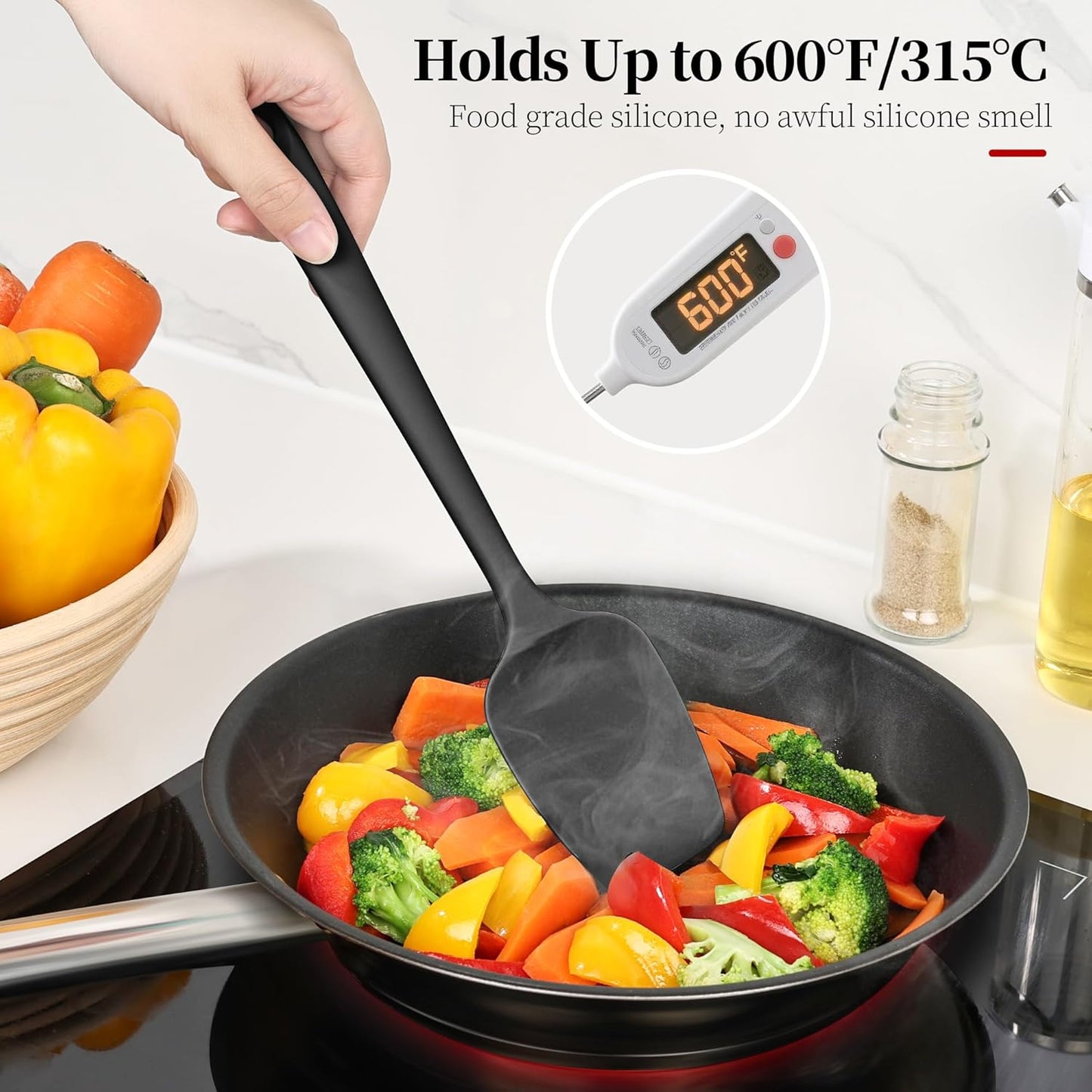600ºF Heat Resistant Spatulas, High Heat Food Safe Semless Kitchen Silicone Scraper Set for Cooking Baking Mixing Scraping Stirring Nonstick Cookware Pan Bowl (4Pcs,Aqua Sky)