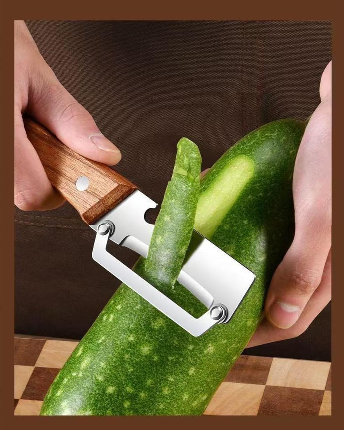 Multi-Functional Vegetable Peeler with Wooden Handle - Stainless Steel Blade Fruit Peeler & Bottle Opener Kitchen Gadget for Potato, Carrot, Pineapple (1 Pack)