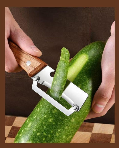 Multi-Functional Vegetable Peeler with Wooden Handle - Stainless Steel Blade Fruit Peeler & Bottle Opener Kitchen Gadget for Potato, Carrot, Pineapple (1 Pack)