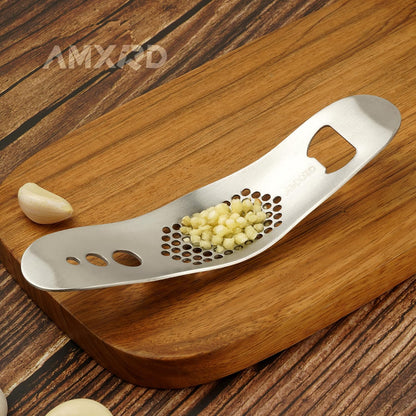 Garlic Press Rocker & Silicone Peeler, Stainless Steel Garlic Mincer Crusher Squeezer Kitchen Tool
