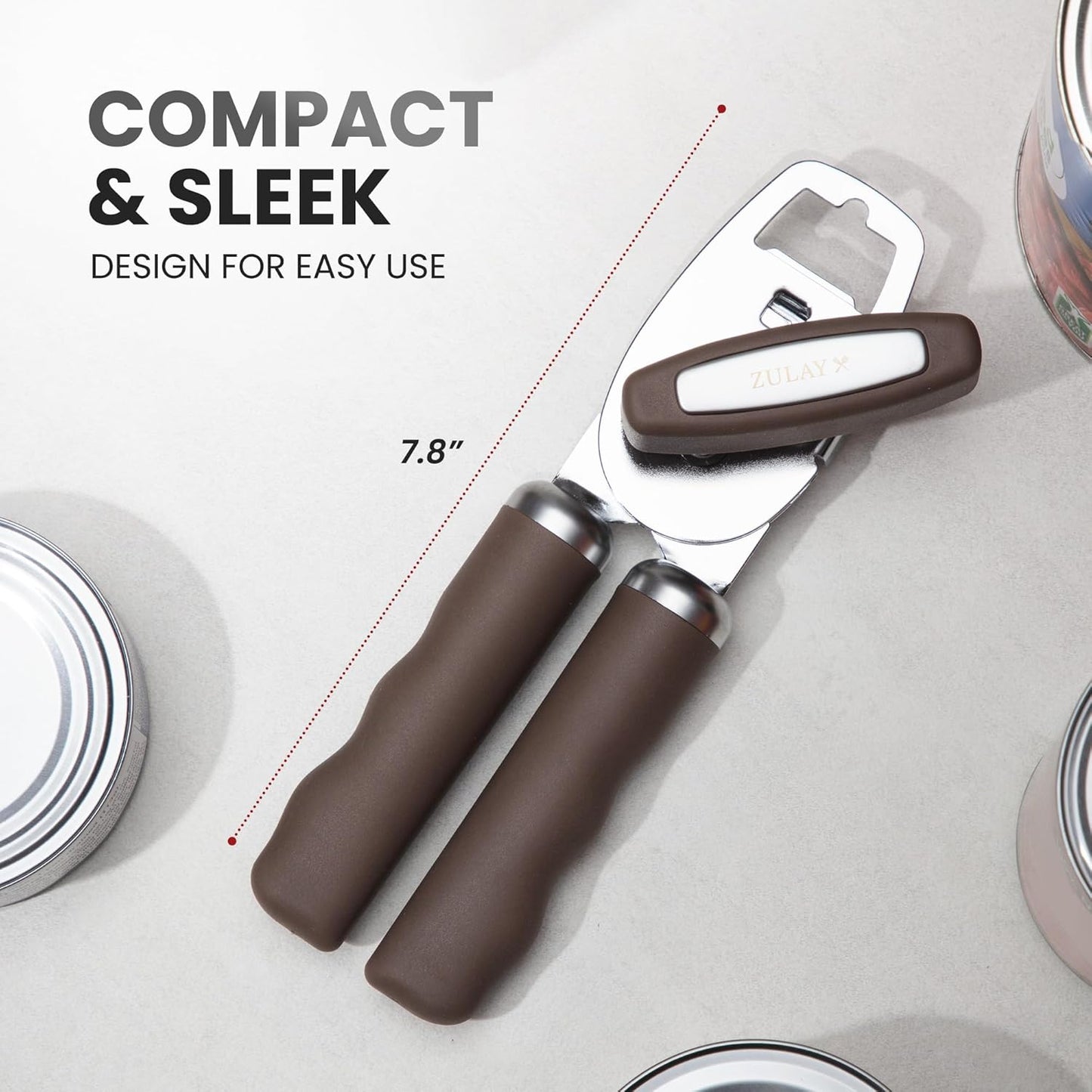 Zulay Kitchen Heavy Duty Stainless Steel Can Opener Manual with Bottle Opener - Rust Proof Manual Can Opener With Turn Knob & Comfy Soft Grip Handles - Black - Colors B