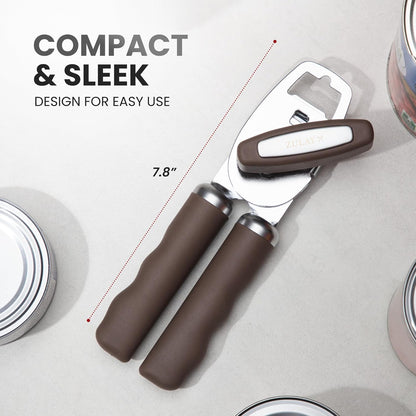 Zulay Kitchen Heavy Duty Stainless Steel Can Opener Manual with Bottle Opener - Rust Proof Manual Can Opener With Turn Knob & Comfy Soft Grip Handles - Cherry Red - Colors B
