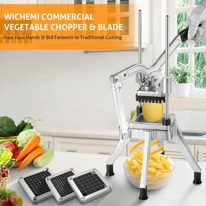 WICHEMI Commercial Chopper Vegetable Cutter Fruit Dicer w/3 Blades Commercial Onion Chopper Dicer Professional Food Dicer Heavy Duty Stainless Steel French Fry Cutter for Home Kitchen Restaurant Use