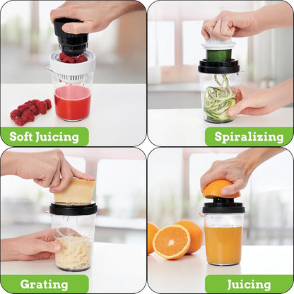 Nourished Essentials 8-in-1 Spiralizer Juicer Grater Set of 9 - Compact Plastic Vegetable Noodle Maker with Stainless Steel Blades - Dishwasher Safe - Spiralizer for Veggie Noodles
