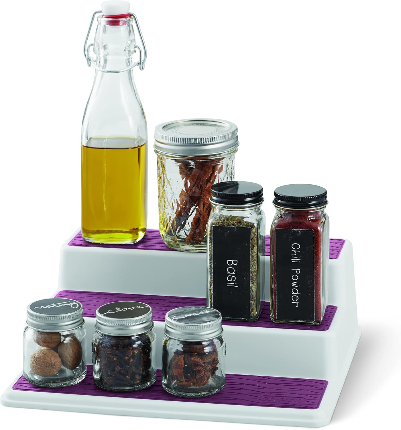 Copco Grey 2 Non-Skid 3-Tier Spice Rack Organizer for Pantry, 2-Pack, 10-Inch