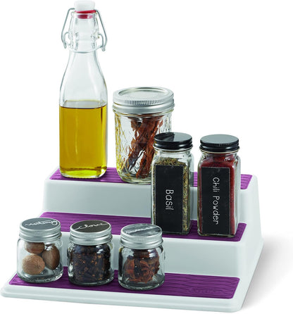 Copco Grey 2 Non-Skid 3-Tier Spice Rack Organizer for Pantry, 2-Pack, 10-Inch