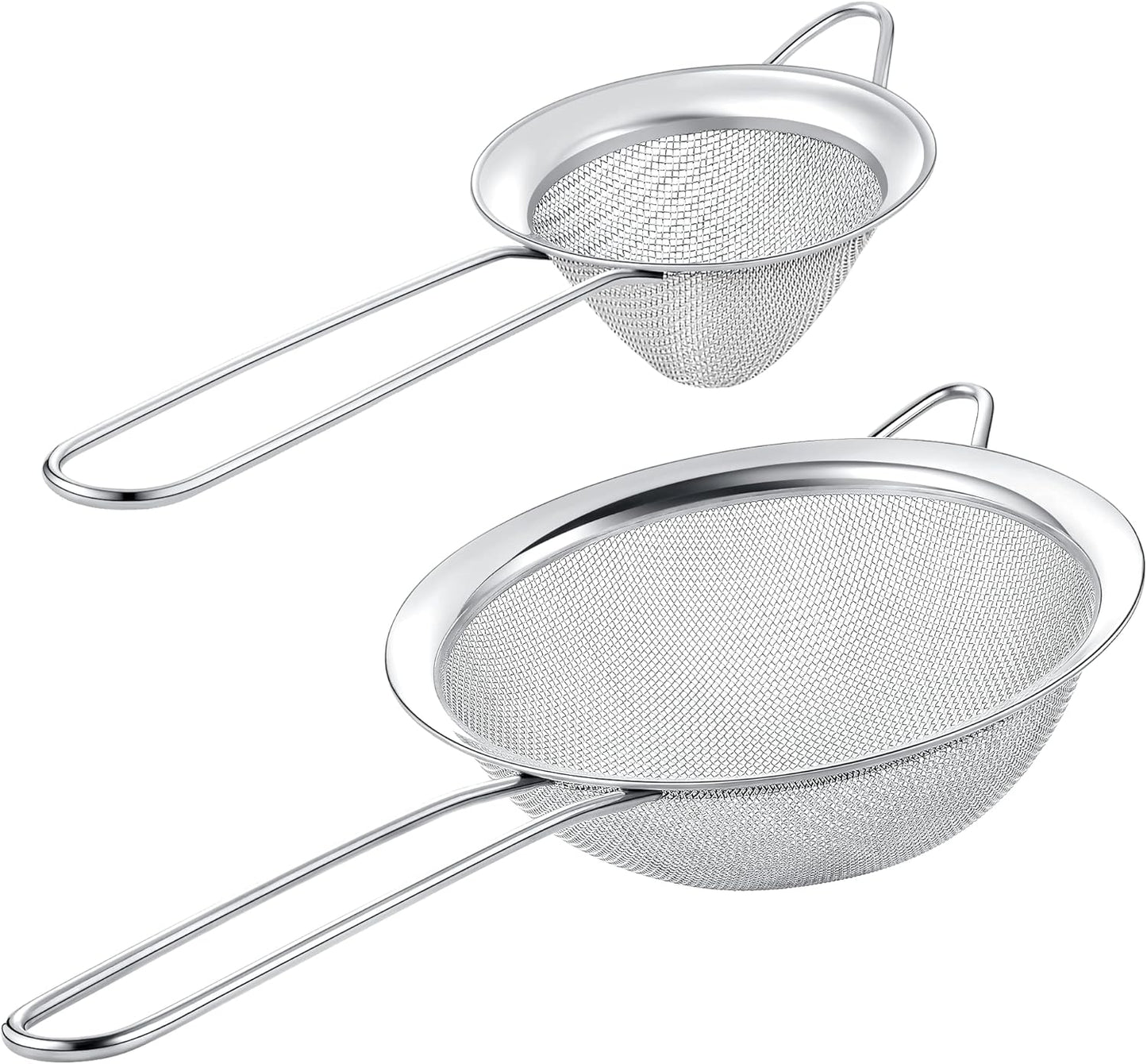 8" Large Fine Mesh Strainer with thermo plastic rubber handle - Sieve Fine Mesh Stainless Steel - Ideal to Strain Pasta, Quinoa and Rice.