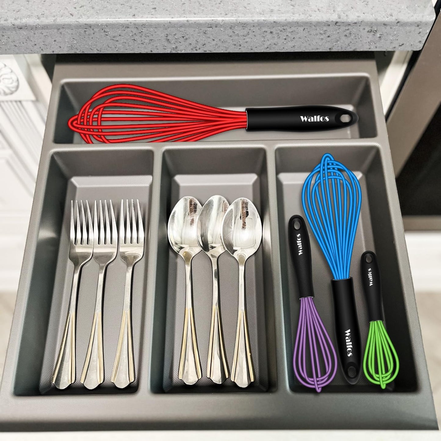 Walfos Mini Whisk,304 Anti-Rust Small whisk,Sturdy Stainless Steel Wire Tiny Whisks 6+7+8in,Ideal for mixing individual eggs, jams, spices and other small portion ingredients.(3pcs）
