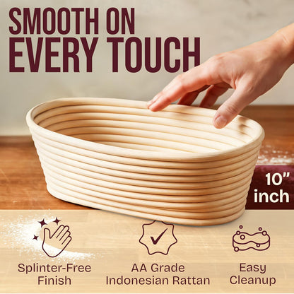 Superbaking Sourdough Starter Kit, 9" Round Banneton Bread Proofing Basket Set, Sourdough Bread Baking Supplies, Sourdough Tools with Silicone Bread Sling, Bread Making Tools, Baking Gifts