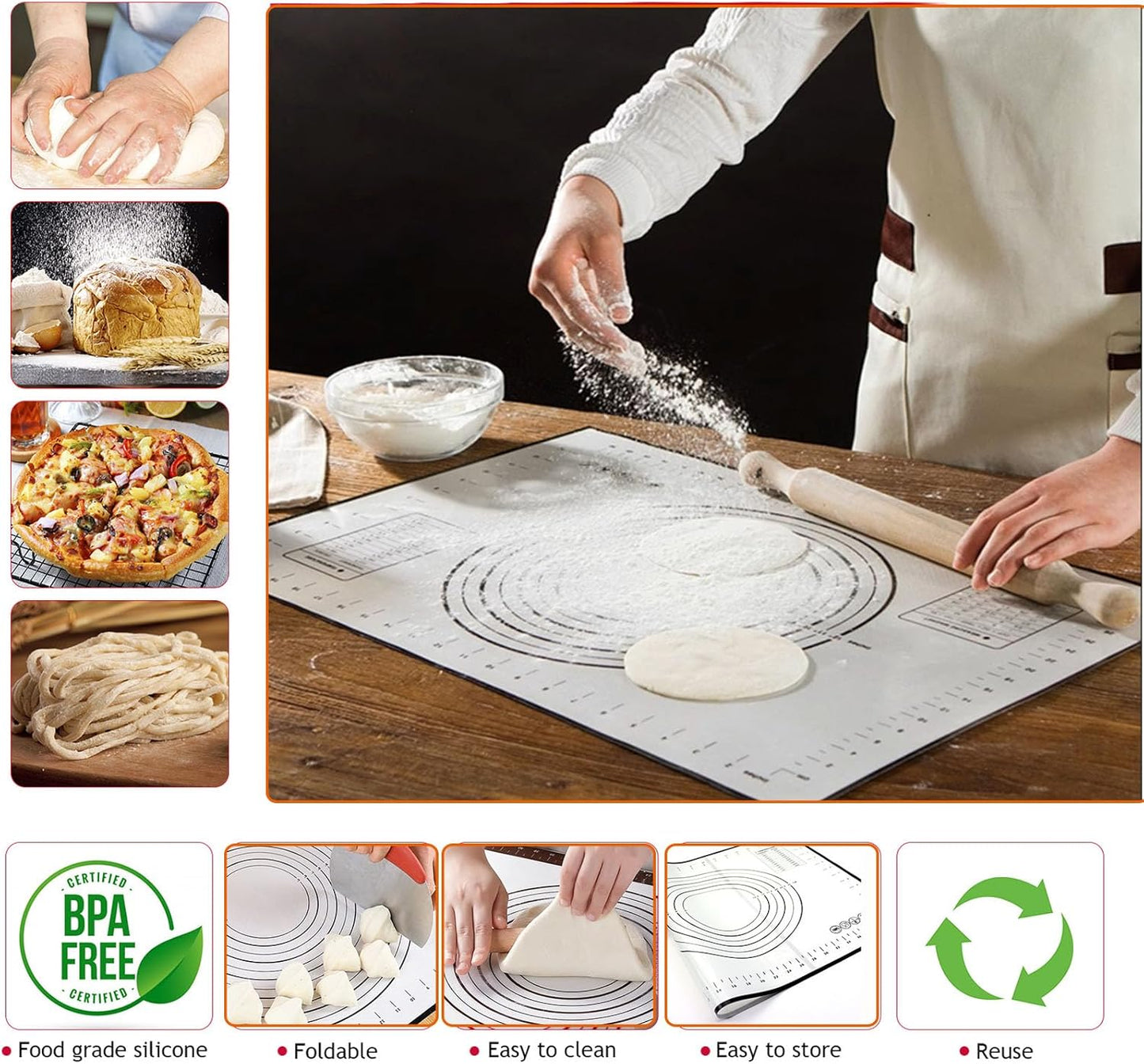 Adjustable Rolling Pin 19 Baking Tool Set and Silicone Baking Pastry Mat Set,Thickness Rings,Stainless Steel Dough Roller Rolling Pins for Baking Dough, Pizza, Pie, Pastrie(Red Mat)