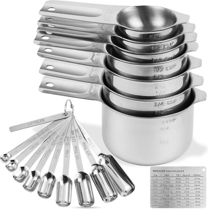 Measuring Cups and Spoons Set, Copper Measuring Cups and Spoons Set for Dry & Liquid, Metric&US 7 Stainless Steel MeasureR Cup&9 Spoon Leveler & Measure Enquivalents for Kitchen & Baking