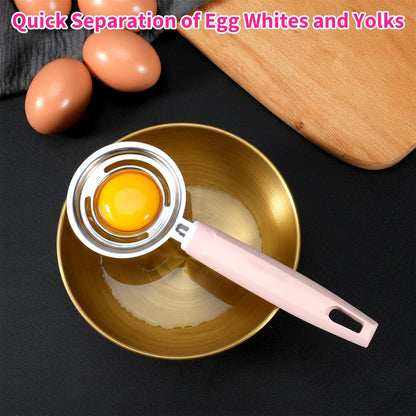 Egg Separators for Yolk, Pink Egg Separators Stainless Steel Kitchen Gadget, Long Handle Eggs Yoke Separator for Baking Cooking and Culinary Preparation