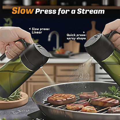 Olive Oil Sprayer for Cooking, 220ml Glass Oil Dispenser for Kitchen Gadgets, Food Grade Premium Spray Bottle, Continuous Spray with Portion Control, for Salad, Frying, BBQ (Black)