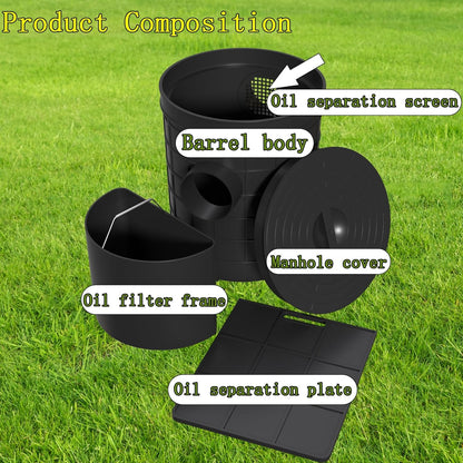 Grease Trap Commercial, Lightweight PE Plastic Grease Interceptor Trap Side Inlet Waste Oil Water Separator for Kitchen Sink Restaurant Wastewater Easy Install (Round-315-110-110)