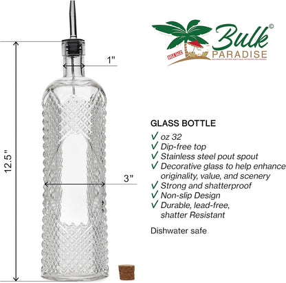 BULK PARADISE Large Clear Decorative Glass Bottle with Spout and Cork, 32oz, 1 Bottle - Design: Kristal (3in X 11.9in)
