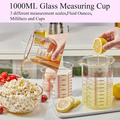 High Borosilicate Glass Measuring Cup-V-Shaped Spout，Glass Measuring Beaker for Kitchen or Restaurant, Easy to Read, 60 ML (2 Oz)-Pack of 2