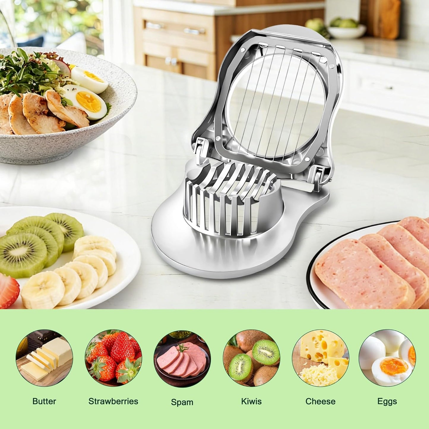 3 in 1 Egg Slicer, Egg Cutter Egg dicer for Boiled Eggs -Stainless Steel Wire with 3 Slicing Styles