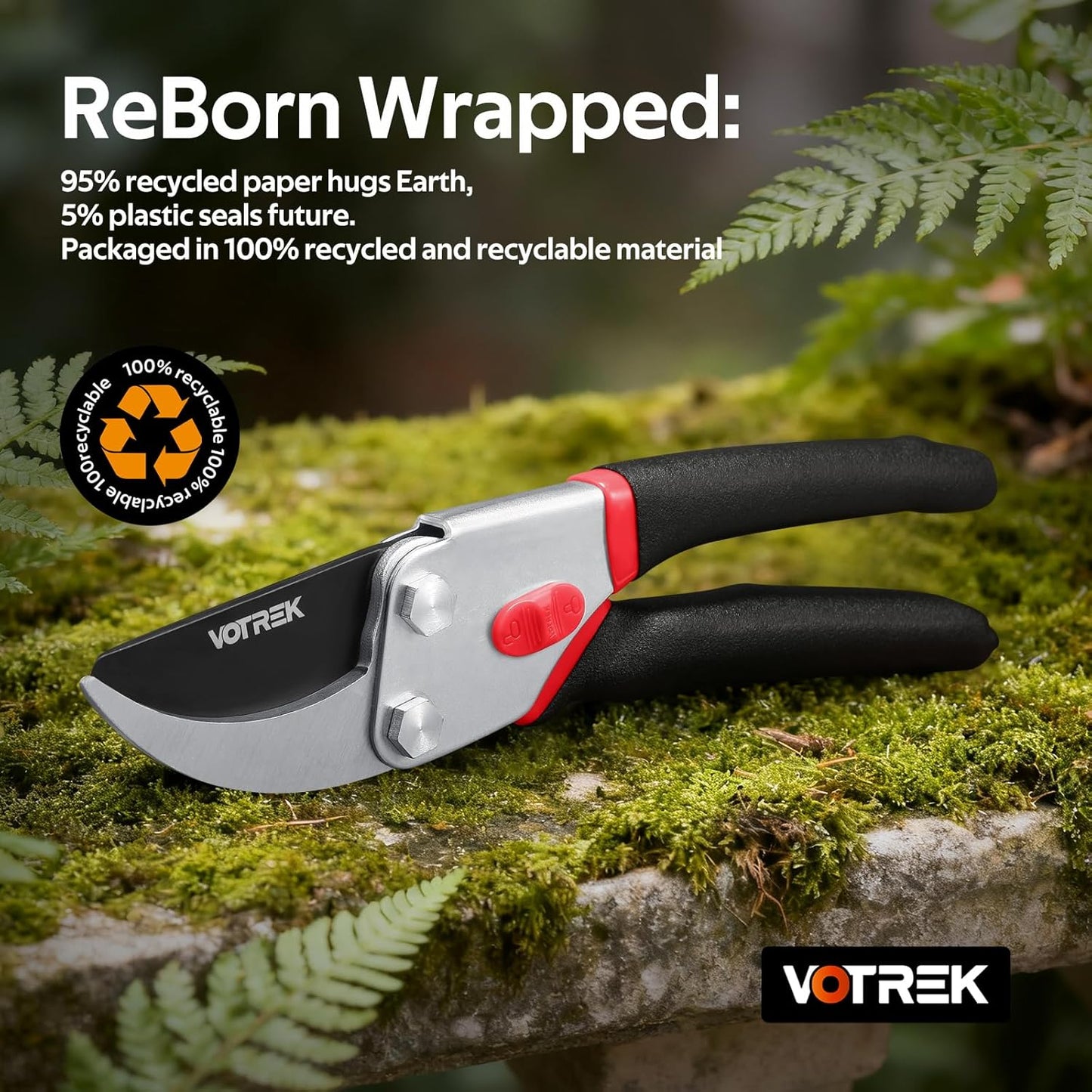 VOTREK® Pruning Shears, 8.5” Professional Garden Pruner with Jam-Proof Spring & Ever-Sharp SK5 Blade, Ergonomic Bypass Clippers for Rose, Tree Trimming, Heavy Duty Bonsai Scissor for Weak Hand