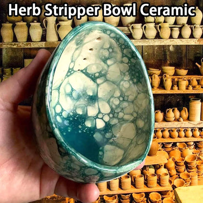 Pottery Herb Stripper Bowl, Handmade Pottery Herb Stripper Ceramic Herb Stripper Quick Stem Removal Ceramic Bowl 2025 New Ceramic Kitchen Herb Stripping Tool