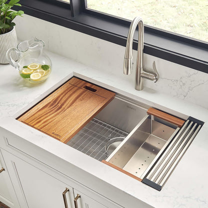 Ruvati Workstation Sink Colander 17.25 inch Stainless Steel with Wooden Handles - RVA1317