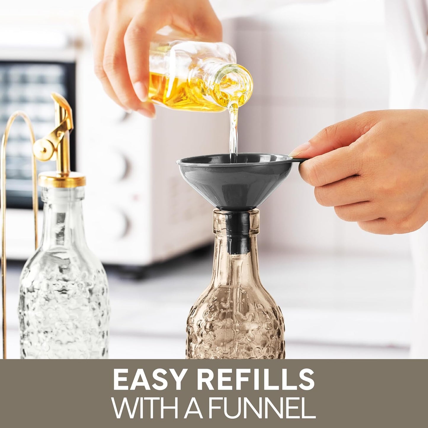 COOK WITH COLOR Glass Olive Oil Bottle Dispenser - 2 Pack- 17oz Oil and Vinegar Cruet - Olive Oil Carafe Decanter for Kitchen, Elegant Waves, Clear