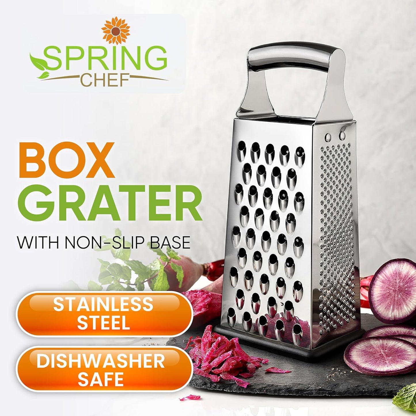 Stainless Steel Cheese Grater, Large Box Grater for Kitchen | 4 Sided Handheld Vegetable Shredder, Kitchen Food Grater for Cheese, Potato, Carrot, Ginger, Veggie, Dishwasher Safe
