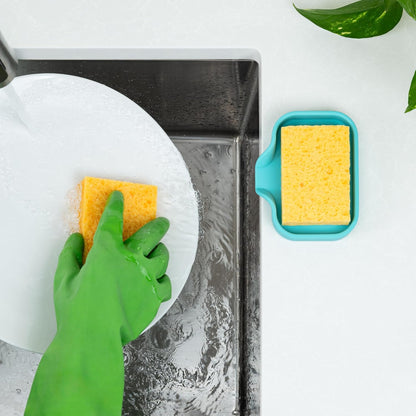 Zulay Kitchen (9x3.5in Sponge Holder for Kitchen Sink - Flexible Heavy-duty Multipurpose Sink Caddy - Counter Organizer for Kitchen, Bathroom, Makeup, Trinkets & More! (Grey)