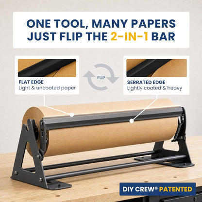 DIY Crew 12 Inch Paper Roll Dispenser and Cutter - Heavy-Duty Wall Mountable, Non Slip Tabletop - Kraft, Freezer, Butcher Paper - Up to 1000ft Rolls