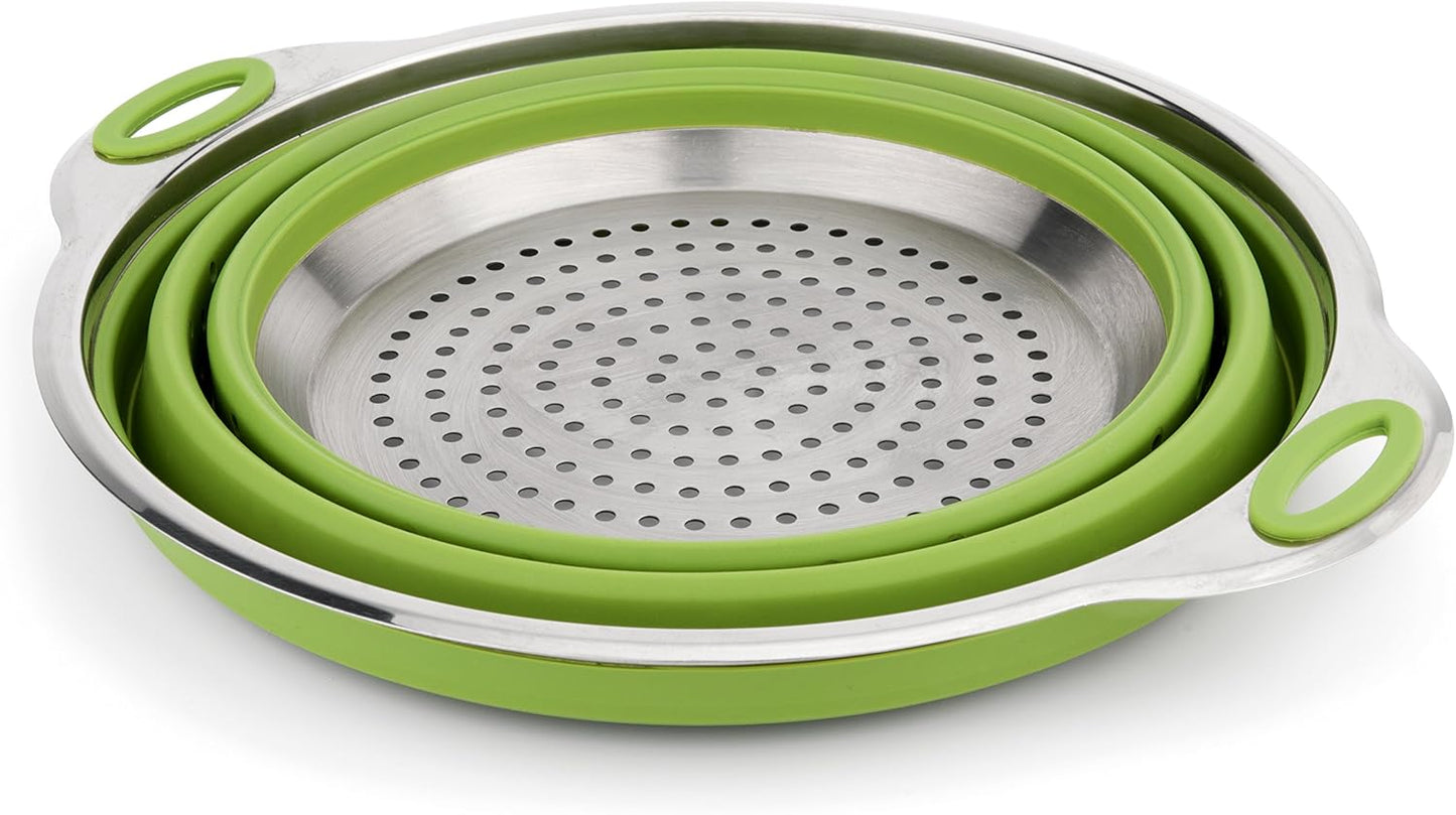 Best Large Collapsible Silicone Colander/Strainer with Stainless Steel Base by Chef Frog