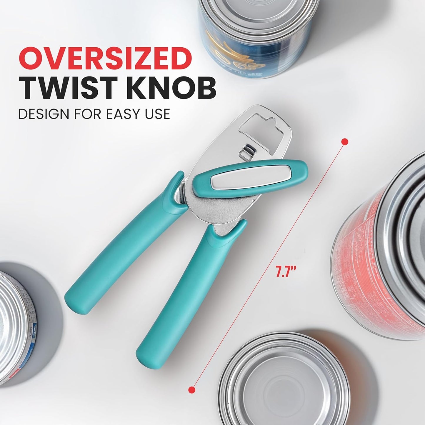 Zulay Kitchen Can Opener with Large Bottle Opener - Heavy Duty Stainless Steel Manual Can Opener with Turn Knob and Soft Grip Handles - Black