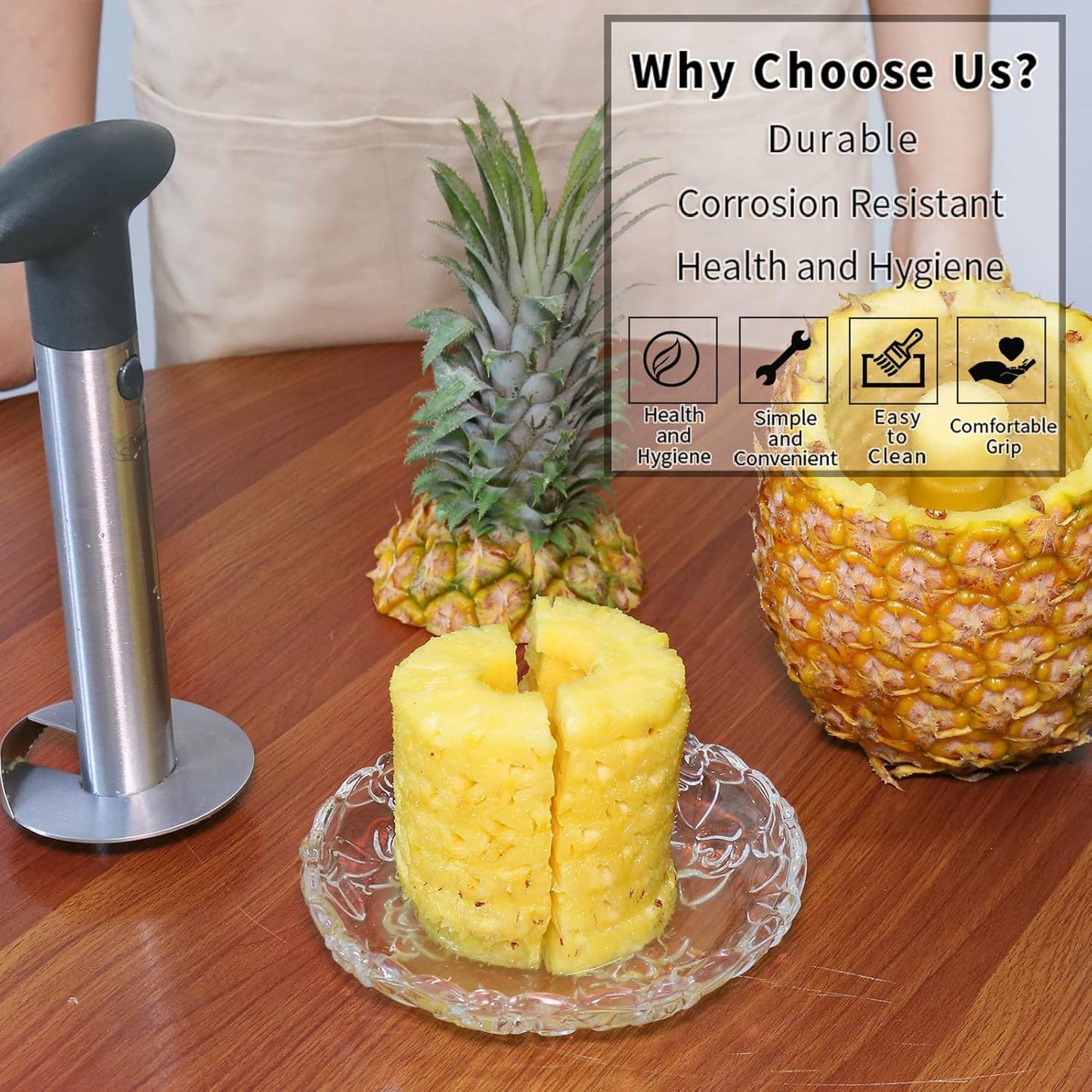 Pineapple Corer, [Upgraded, Reinforced, Thicker Blade] Newness Premium Pineapple Corer Remover, Stainless Steel Pineapple Core Tool for Home & Kitchen with Sharp Blade for Diced Fruit Ring (Blue)