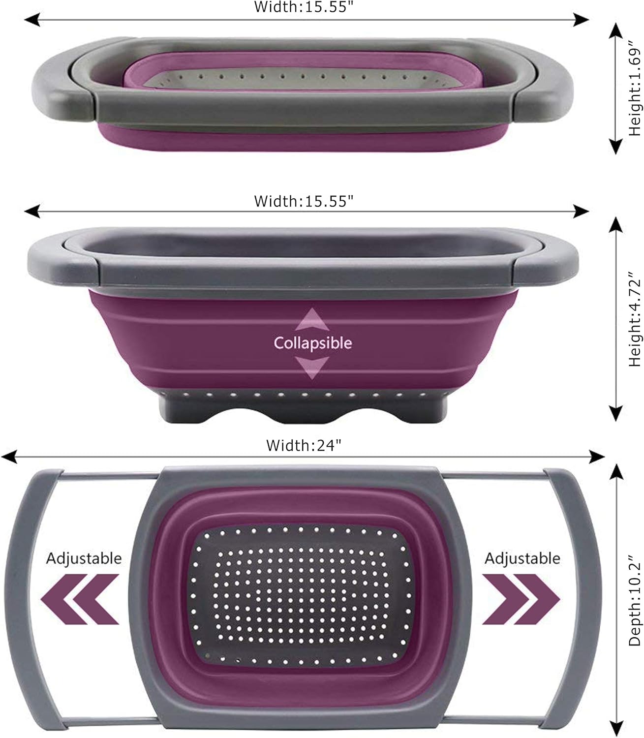 Purple Collapsible Silicone Kitchen Colander/Strainer