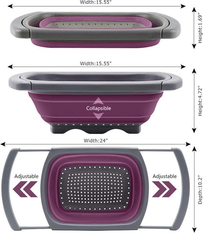 Purple Collapsible Silicone Kitchen Colander/Strainer