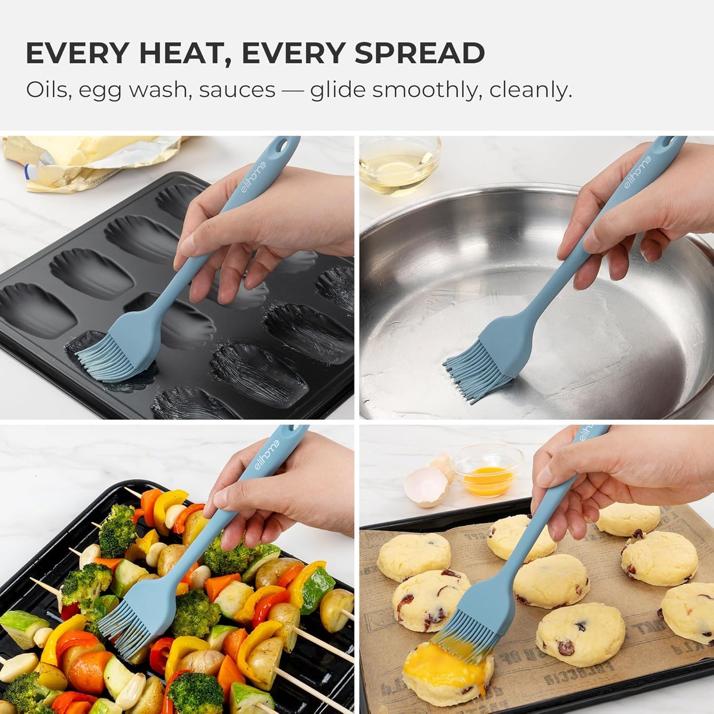 Elihome Mini Silicone Basting Pastry Brush, Cooking Brush for Oil Sauce Butter Marinades, Food Brushes for BBQ Grill Kitchen Baking, Baster Brushes Pastries Cakes Meat Desserts, Food Grade, Dark Grey